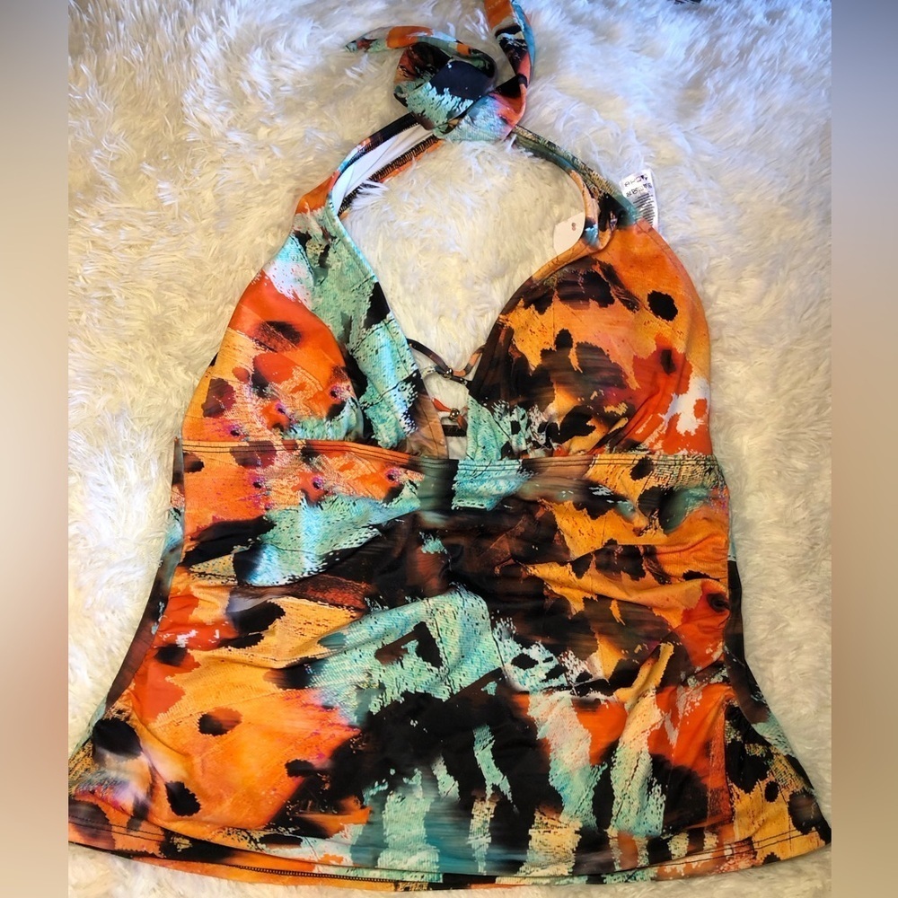 VENUS Orange and Green Halter Tie Front Tankini size 22
